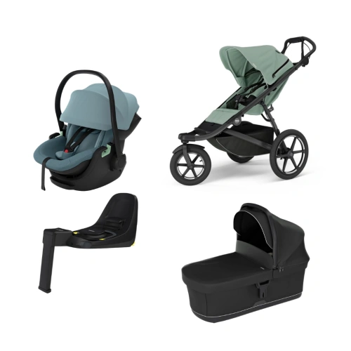 THULE Urban Glide 3 Mist Green + korba Black + autosedačka Thule Maple + báze Alfi