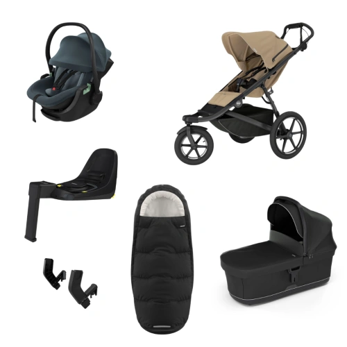 THULE Urban Glide 3 Gentle Beige magnetická spona + korba Black + autosedačka Khaki + báze Alfi + fusak Elements M/L + adaptér MC