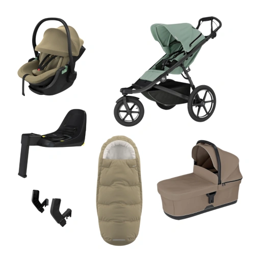THULE Urban Glide 3 Mist Green magnetická spona + korba Tinted Taupe + autosedačka Maple + báze Alfi + fusak Elements M/L + adaptér MC