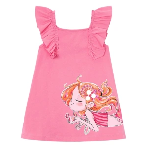 MAYORAL dívčí šaty bez rukávů s volánky a potiskem růžová
