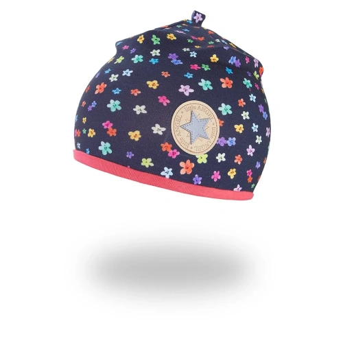 LITTLE ANGEL čepice podšitá Outlast® tm. modrá kvítí/ jahodová