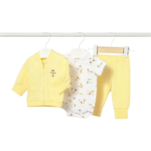 MAYORAL kojenecký set mikina DR, body KR, tepláky žlutá, bílá vel. 65 cm