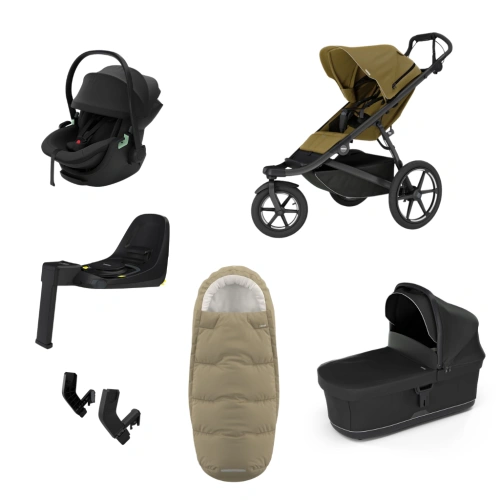 THULE Urban Glide 3 Nutria green + korba Black + autosedačka Maple Black + báze Alfi + fusak Elements Faded Khaki + adaptér MC