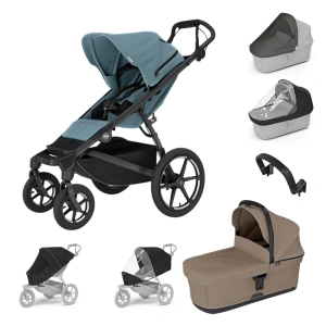 THULE Urban Glide 4-wheel Mid Blue + korba Tinted Taupe + pláštěnka + moskytiéra + madlo + pláštěnka a moskytiéra na korbu