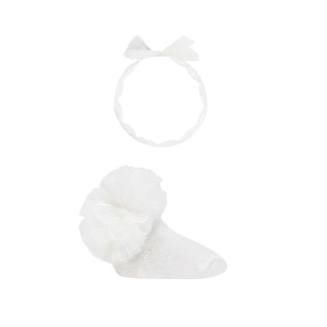 MAYORAL novorozenecká sada ponožek s tylem a čelenky s motýlem bílá vel. 70 cm, EU 17-19