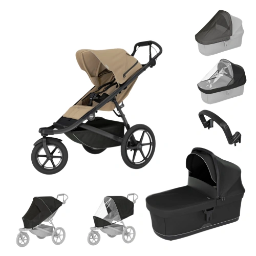 THULE Urban Glide 3 Gentle Beige + korba + pláštěnka + moskytiéra + madlo + pláštěnka a moskytiéra na korbu