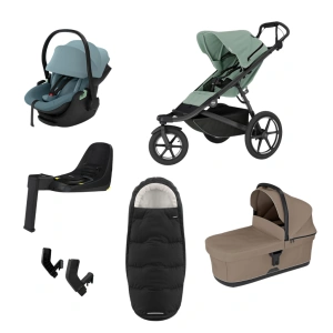 THULE Urban Glide 3 Mist Green magnetická spona + korba Tinted Taupe + autosedačka Maple Mid Blue+ báze Alfi + fusak Elements M/L Black + adaptér MC