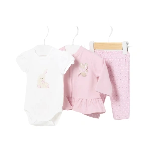 MAYORAL kojenecký set body KR, mikina, kalhoty Zajíček bílá, růžová vel. 65 cm
