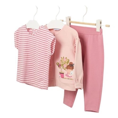 MAYORAL dívčí tepláková souprava 3 ks mikina, tričko, tepláky růžová