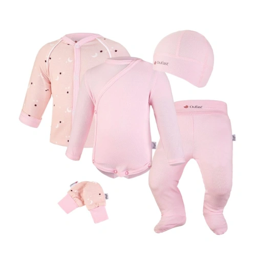 LITTLE ANGEL novorozenecká sada BIO Outlast® sv. růžová hvězdičky/růžová baby
