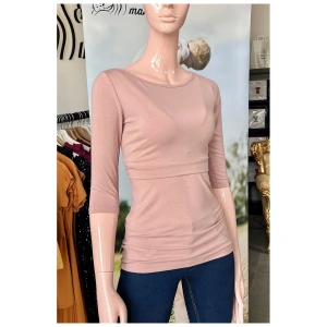 KRÁSNÁ MAMKA kojící tričko 3/4 rukáv Cindy Biobavlna růžová (1)