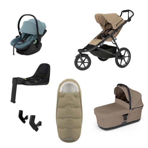 THULE Urban Glide 3 Gentle Beige magnetická spona + korba Tinted Taupe + autosedačka Maple + báze Alfi + fusak Elements M/L + adaptér MC