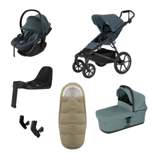 THULE Urban Glide 4-wheel Dark Slate magnetická spona + korba Mid Blue + autosedačka Maple + báze Alfi + fusak Elements M/L + adaptér MC