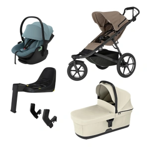 THULE Urban Glide 3 Tinted Taupe magnetická spona + korba Soft Beige + autosedačka Maple Mid Blue + báze Alfi + adaptér MC