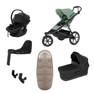 THULE Urban Glide 3 Mist Green magnetická spona + korba Black + autosedačka Maple + báze Alfi + fusak Elements M/L + adaptér MC (29)