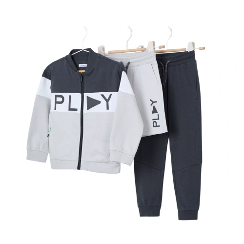 MAYORAL chlapecký set 3 ks mikina, kraťasy a tepláky Play šedá