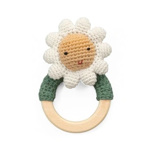 SEBRA Háčkované chrastítko na dřevěném kroužku, Flower SEBRA Háčkované chrastítko na dřevěném kroužku, Flower