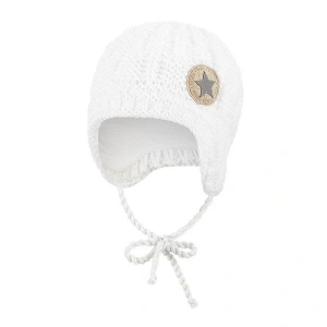LITTLE ANGEL Čepice pletená zavazovací sloupky Outlast ® - bílá Vel. 2 | 39-41 cm