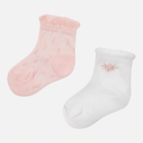 MAYORAL dívčí ponožky bílá, lososová s kytičkou, 2 páry