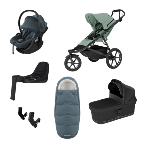 THULE Urban Glide 3 Mist Green magnetická spona + korba Black + autosedačka Maple + báze Alfi + fusak Elements M/L + adaptér MC