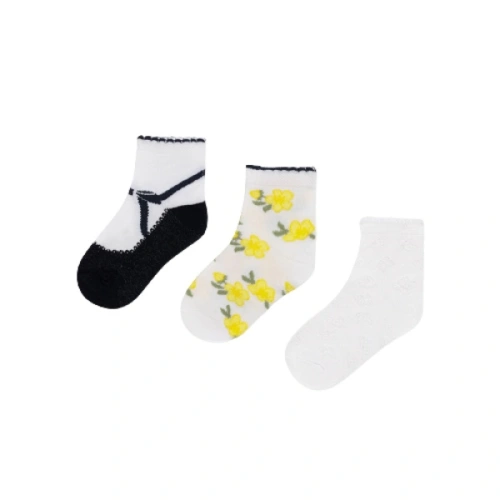 MAYORAL dívčí set 3ks ponožek, bílá/žlutá/černá - 92 cm, EU 19-22