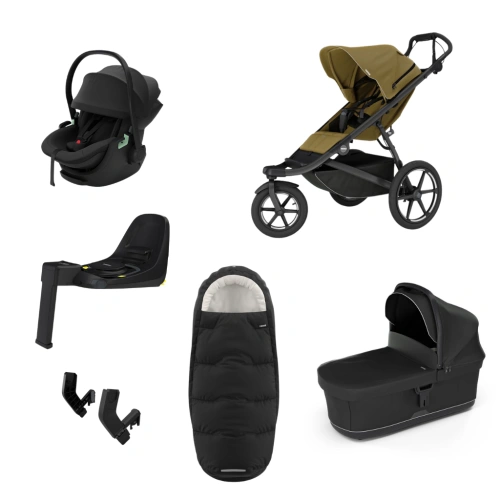 THULE Urban Glide 3 Nutria green + korba Black + autosedačka Maple Black + báze Alfi + fusak Elements Black+ adaptér MC