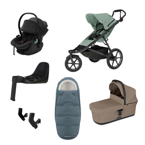THULE Urban Glide 3 Mist Green magnetická spona + korba Tinted Taupe + autosedačka Maple + báze Alfi + fusak Elements M/L + adaptér MC