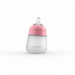 NANOBÉBÉ Silikonová dětská láhev Flexy 270 ml růžová