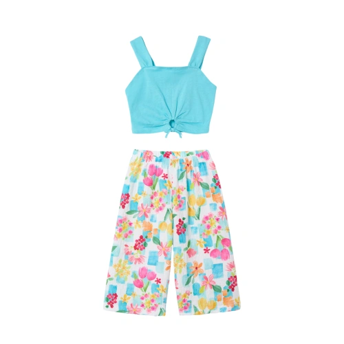MAYORAL dívčí set top a kalhoty s potiskem tyrkysová