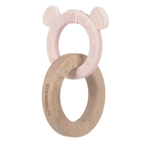 LÄSSIG Teether Ring 2in1 Wood/Silikone Little Chums mouse, kousátko