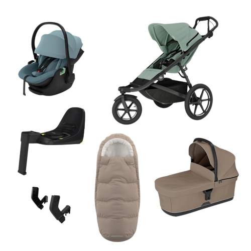 THULE Urban Glide 3 Mist Green magnetická spona + korba Tinted Taupe + autosedačka Maple + báze Alfi + fusak Elements M/L + adaptér MC