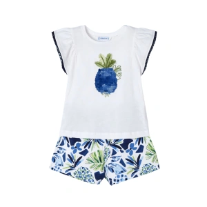 MAYORAL dívčí set tričko a kraťasy ananas KR bílá, modrá vel. 116 cm