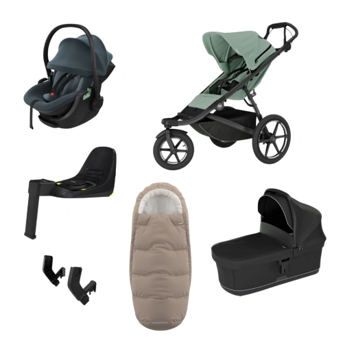 THULE Urban Glide 3 Mist Green magnetická spona + korba Black + autosedačka Maple + báze Alfi + fusak Elements M/L + adaptér MC
