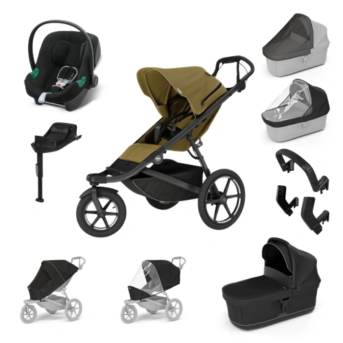 THULE Maxi set Urban Glide 3 Nutria green + korba + autosedačka Aton B2 Volcano Black + báze + doplňky