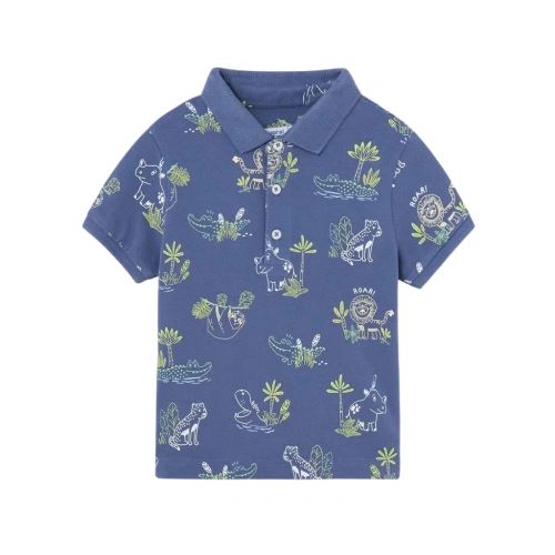 MAYORAL chlapecké bavlněné polo tričko KR s potiskem Divočina modrá