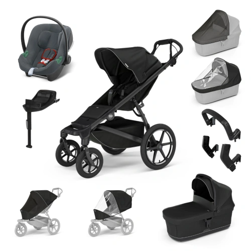 THULE Maxi set Urban Glide 4-wheel Black + korba + autosedačka Aton B2 Steel Grey + báze + doplňky