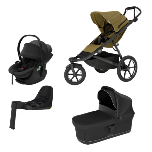 THULE Urban Glide 3 Nutria green + korba Black + autosedačka Thule Maple + báze Alfi