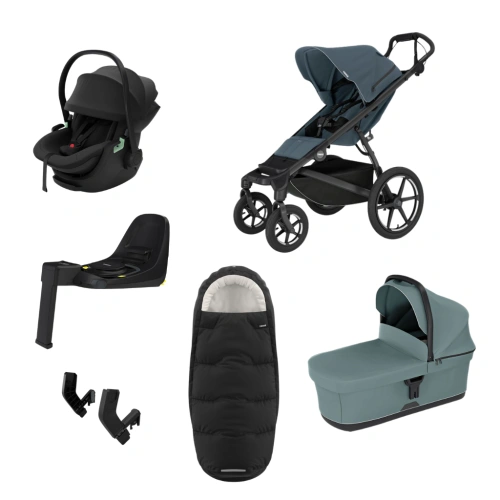 THULE Urban Glide 4-wheel Dark Slate magnetická spona + korba Mid Blue + autosedačka Maple + báze Alfi + fusak Elements M/L + adaptér MC