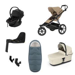 THULE Urban Glide 3 Gentle Beige magnetická spona + korba Soft Beige + autosedačka Maple + báze Alfi + fusak Elements M/L + adaptér MC (22)