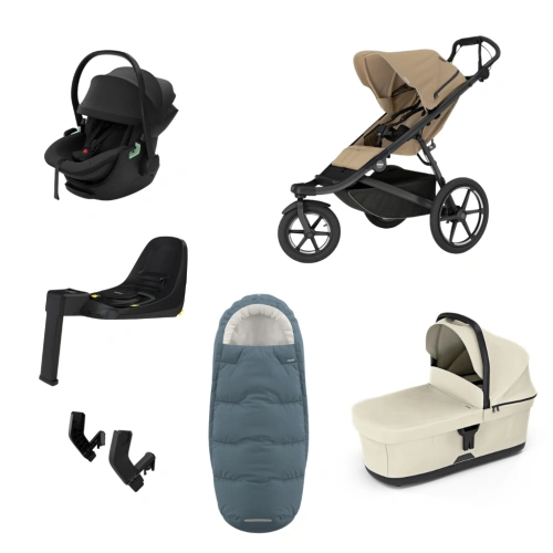 THULE Urban Glide 3 Gentle Beige magnetická spona + korba Soft Beige + autosedačka Maple + báze Alfi + fusak Elements M/L + adaptér MC