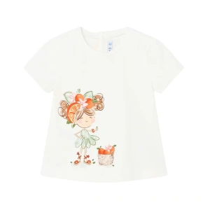 MAYORAL dívčí tričko KR s potiskem Panenka s jablky bílá vel. 92 cm