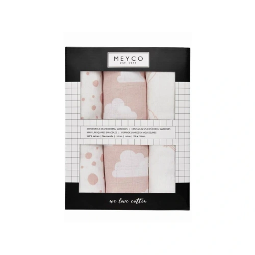 MEYCO pleny 3-balení Feathers/Clouds/dots pink/white