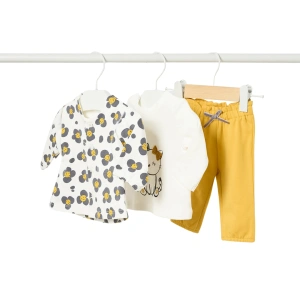 MAYORAL dívčí set 3 ks mikina, kalhoty, tričko DR žlutá, béžová vel. 70 cm