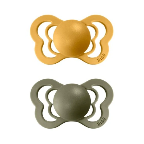 BIBS Couture dudlík ze silikonu 2 ks Honey Bee/ Olive - velikost 2 (6m.+)