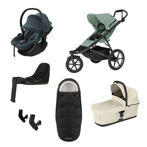 THULE Urban Glide 3 Mist Green magnetická spona + korba Soft Beige + autosedačka Maple + báze Alfi + fusak Elements M/L + adaptér MC