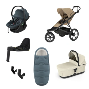 THULE Urban Glide 3 Gentle Beige magnetická spona + korba Soft Beige + autosedačka Maple + báze Alfi + fusak Elements M/L + adaptér MC (55)