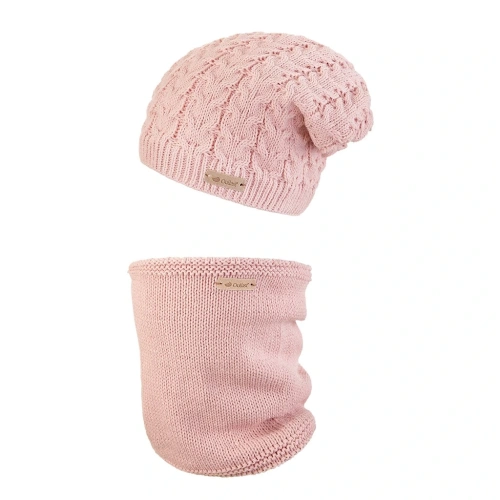 LITTLE ANGEL set Baridi pletená čepice a nákrčník Outlast ® světle růžová