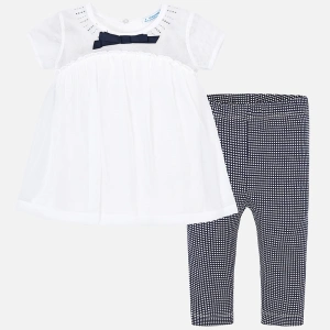MAYORAL dívčí set tričko a legíny čtverečky bílá, modrá - 128 cm