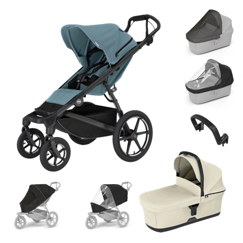 THULE Urban Glide 4-wheel Mid Blue + korba + pláštěnka + moskytiéra + madlo + pláštěnka a moskytiéra na korbu