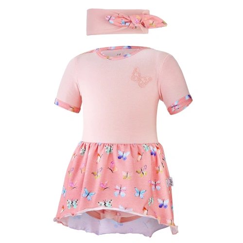 LITTLE ANGEL body šaty tenké KR set Outlast® sv.broskvová/motýlci